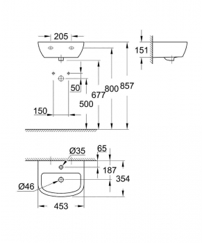 Раковина подвесная GROHE Bau Ceramic 45х35 39424000. Фото