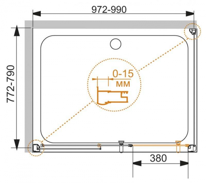 Душевой угол CEZARES Pratico PRATICO-AH-1-100/80-C-Cr. Фото